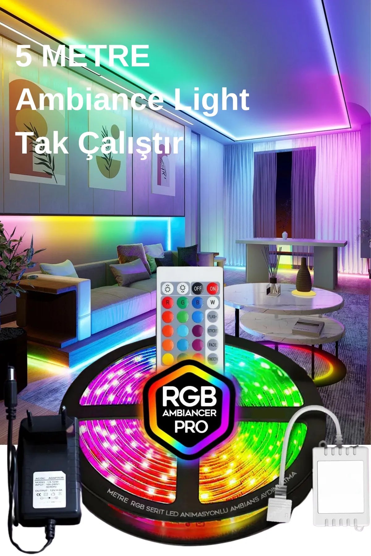 RGB LED Şerit 16 Renk Kumandalı 5 Metre