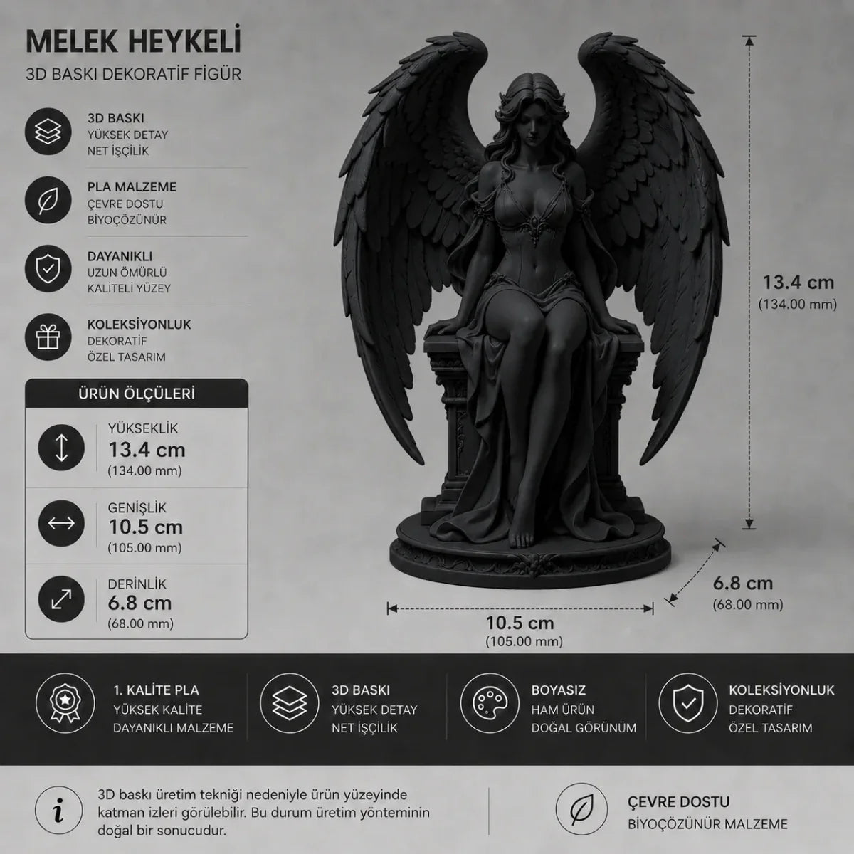 Melek Heykeli 3D Baskı Dekoratif Koleksiyon Figürü