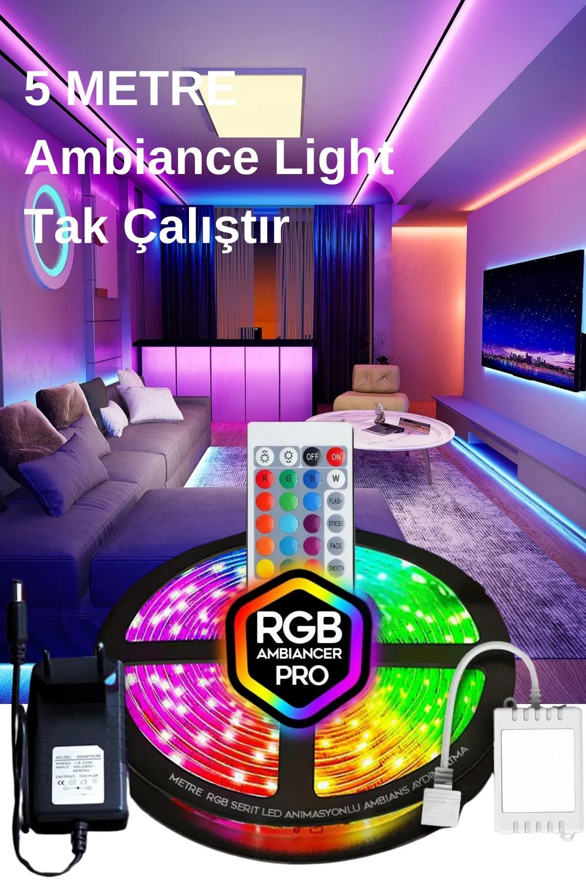 RGB LED Şerit 16 Renk Kumandalı 5 Metre