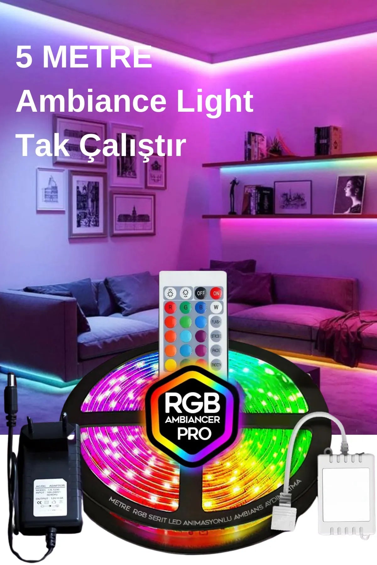 RGB LED Şerit 16 Renk Kumandalı 5 Metre