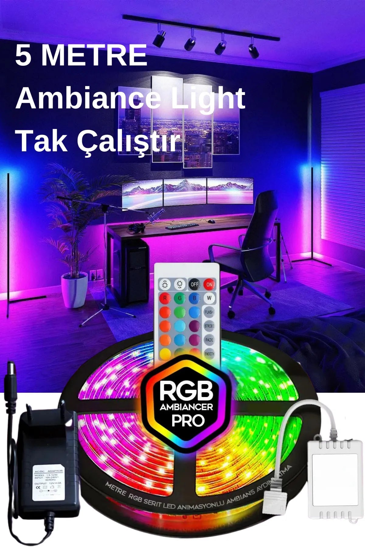 RGB LED Şerit 16 Renk Kumandalı 5 Metre
