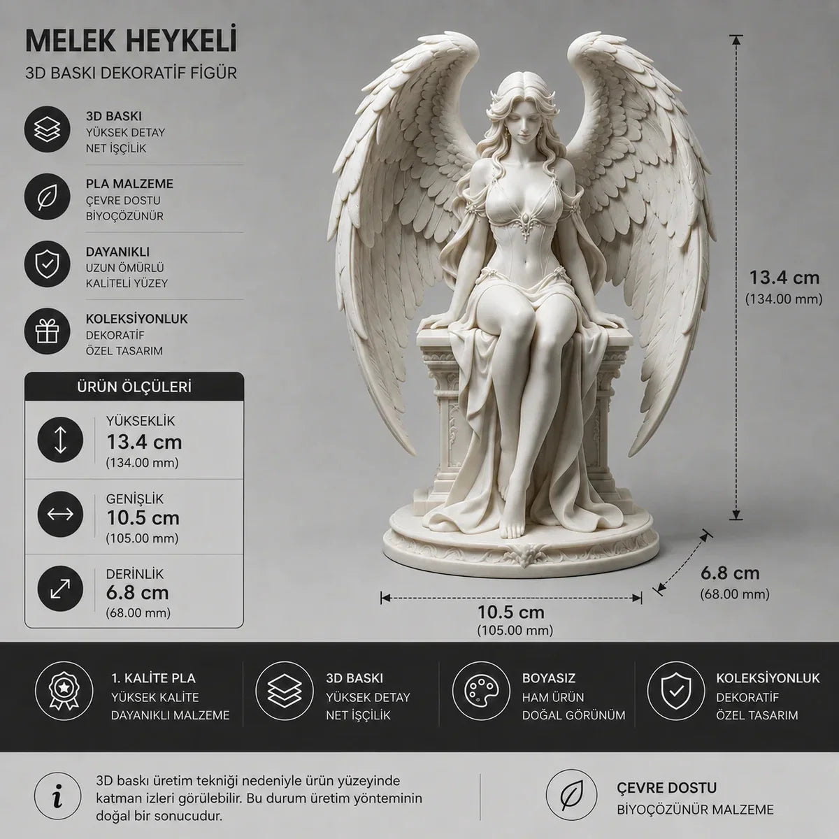 Melek Heykeli 3D Baskı Dekoratif Koleksiyon Figürü